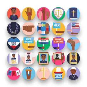 50 Martin Luther King Icons – set of colorful flat circle icons