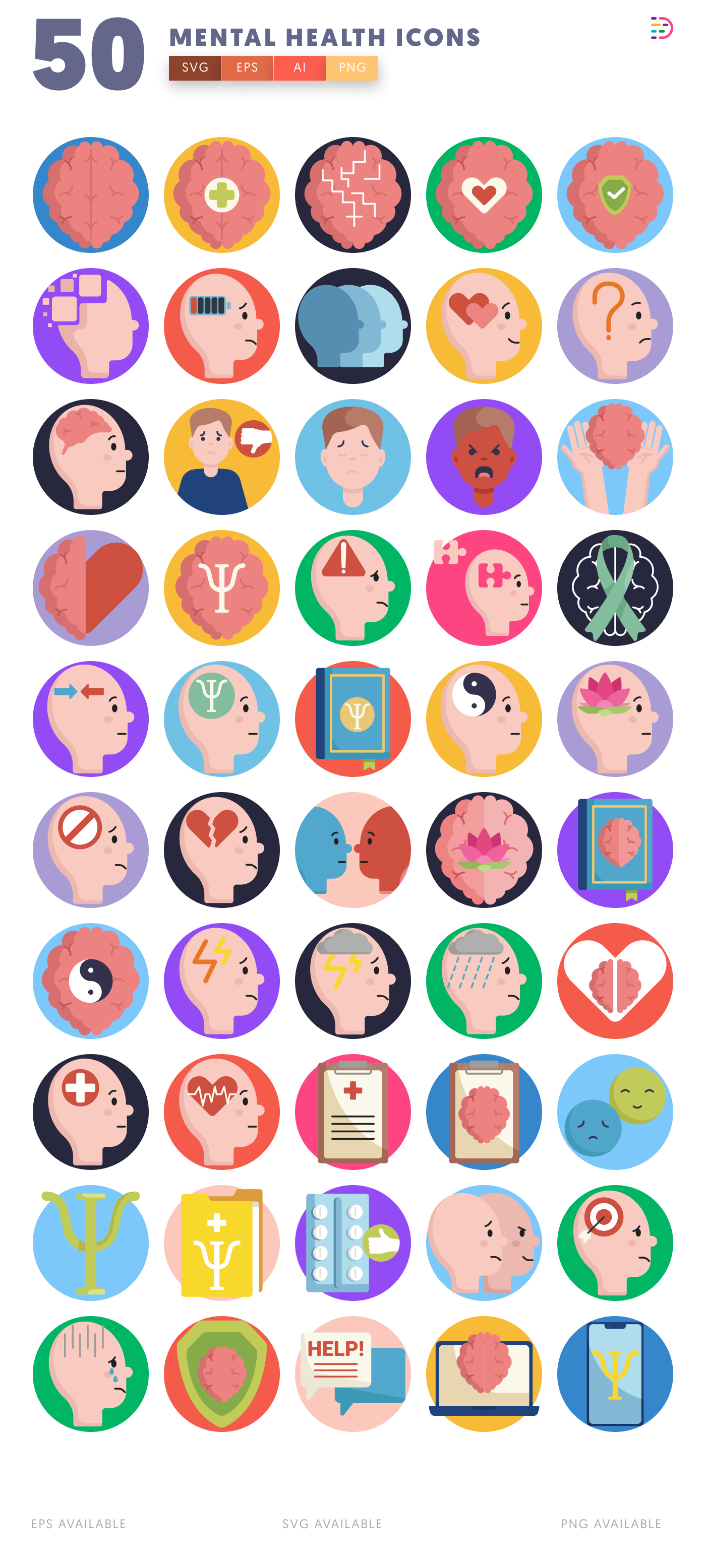 50 Mental Health Icons – all icons in the set