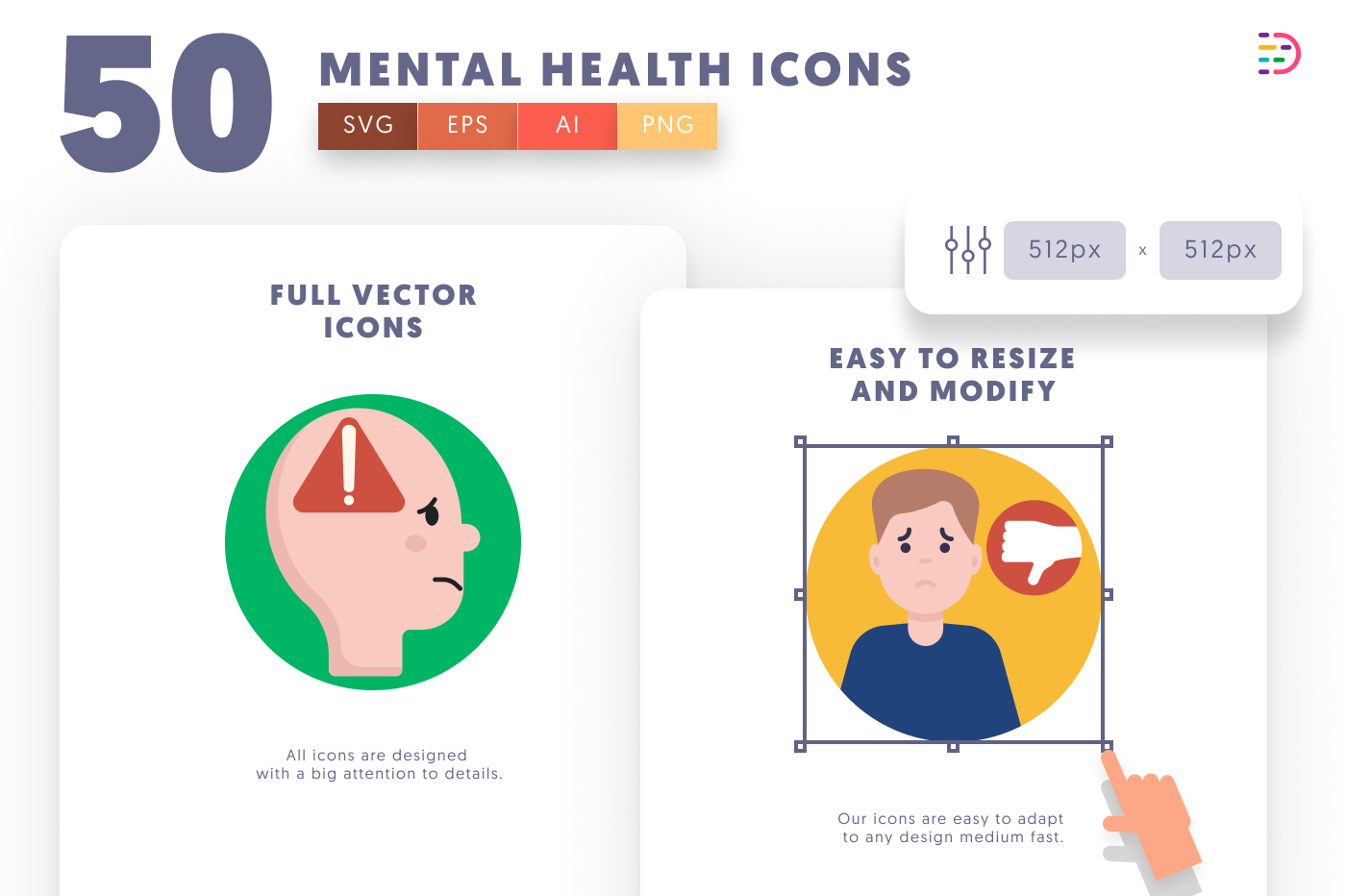 50 Mental Health Icons preview 6 – flat circle icons in PNG, SVG and EPS