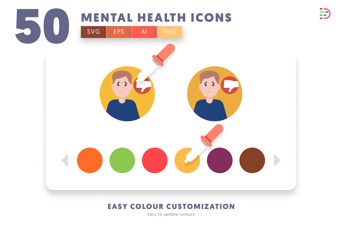 50 Mental Health Icons preview 7 – flat circle icons in PNG, SVG and EPS