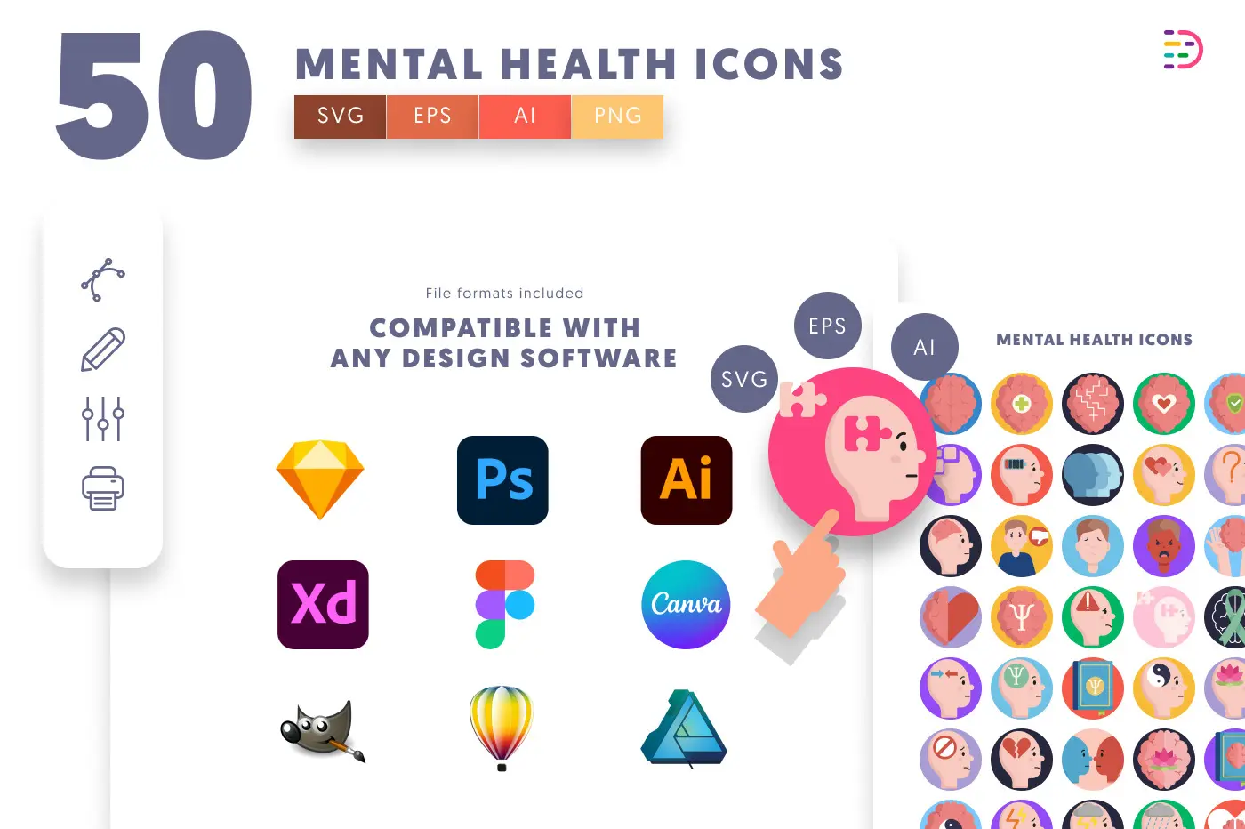 50 Mental Health Icons preview 8 – flat circle icons in PNG, SVG and EPS
