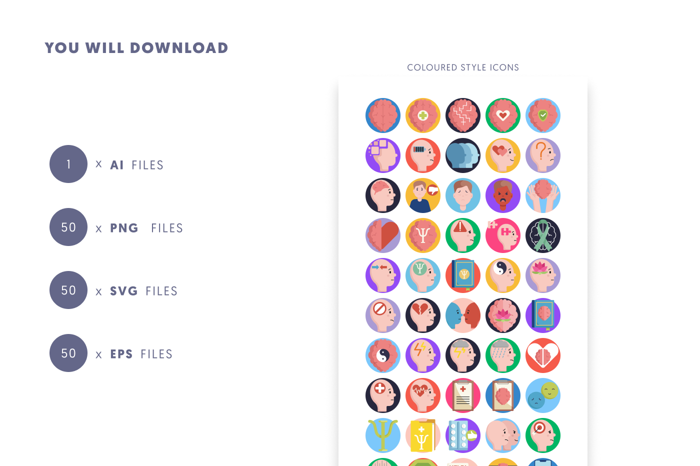 50 Mental Health Icons preview 9 – flat circle icons in PNG, SVG and EPS
