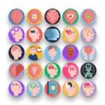 50 Mental Health Icons – set of colorful flat circle icons