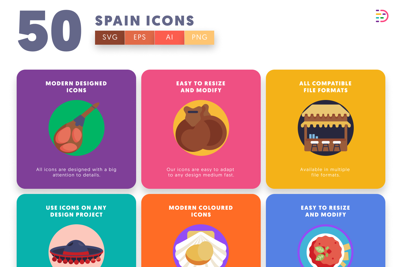 50 Spain Icons preview 5 – flat circle icons in PNG, SVG and EPS