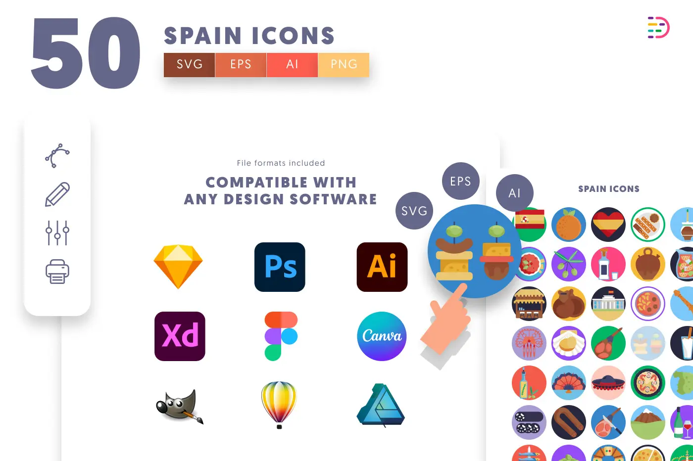 50 Spain Icons preview 8 – flat circle icons in PNG, SVG and EPS