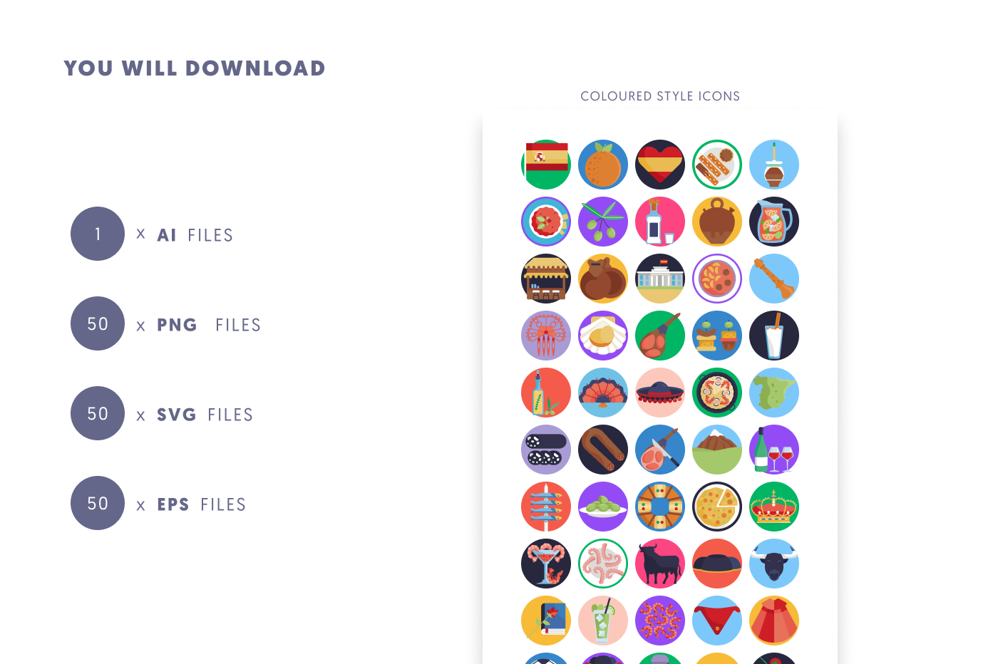 50 Spain Icons preview 9 – flat circle icons in PNG, SVG and EPS