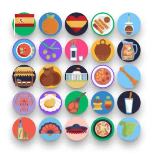 50 Spain Icons – set of colorful flat circle icons