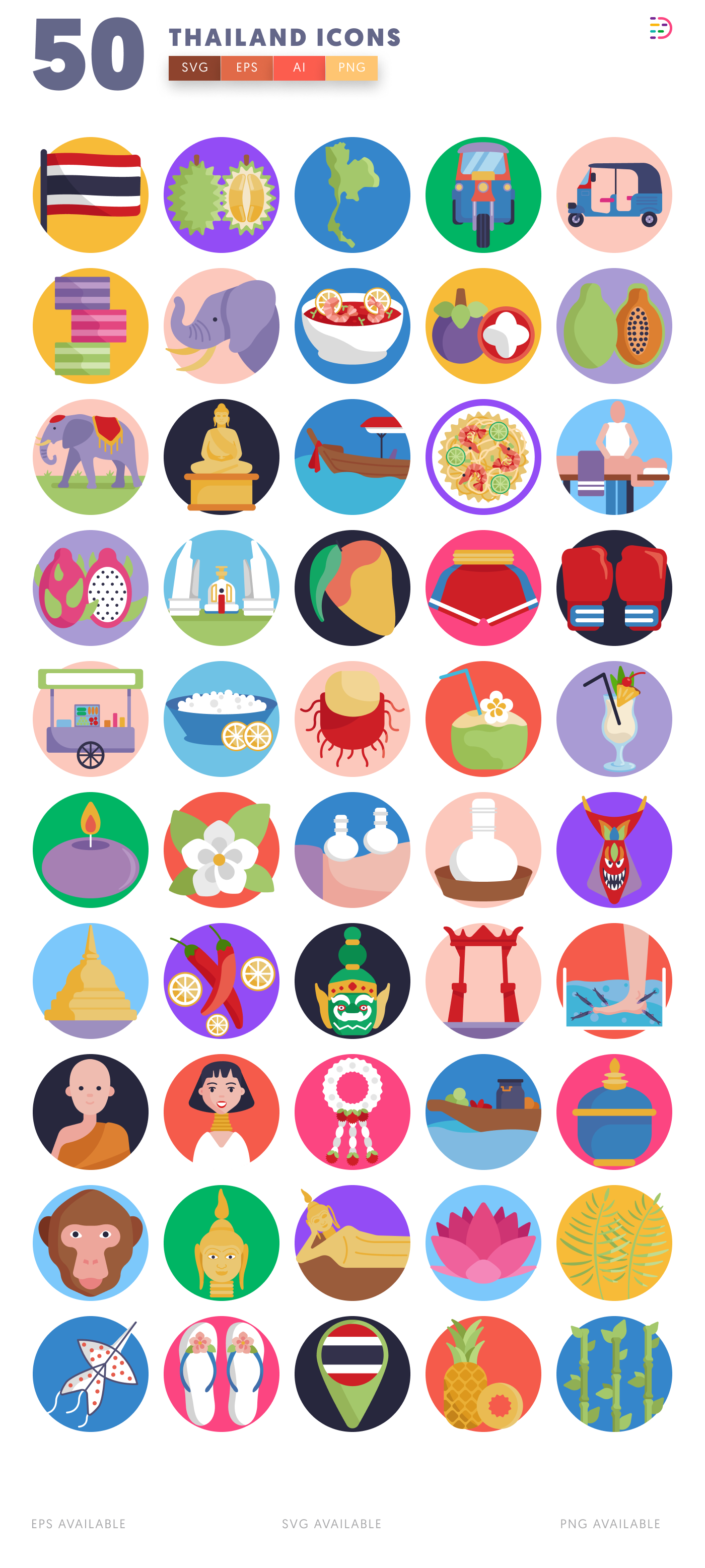 50 Thailand Icons – all icons in the set