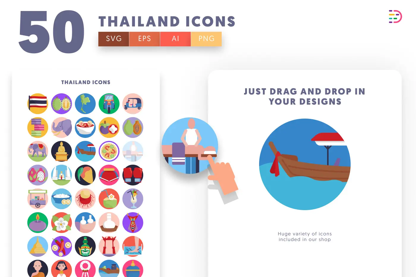 50 Thailand Icons preview 1 – flat circle icons in PNG, SVG and EPS