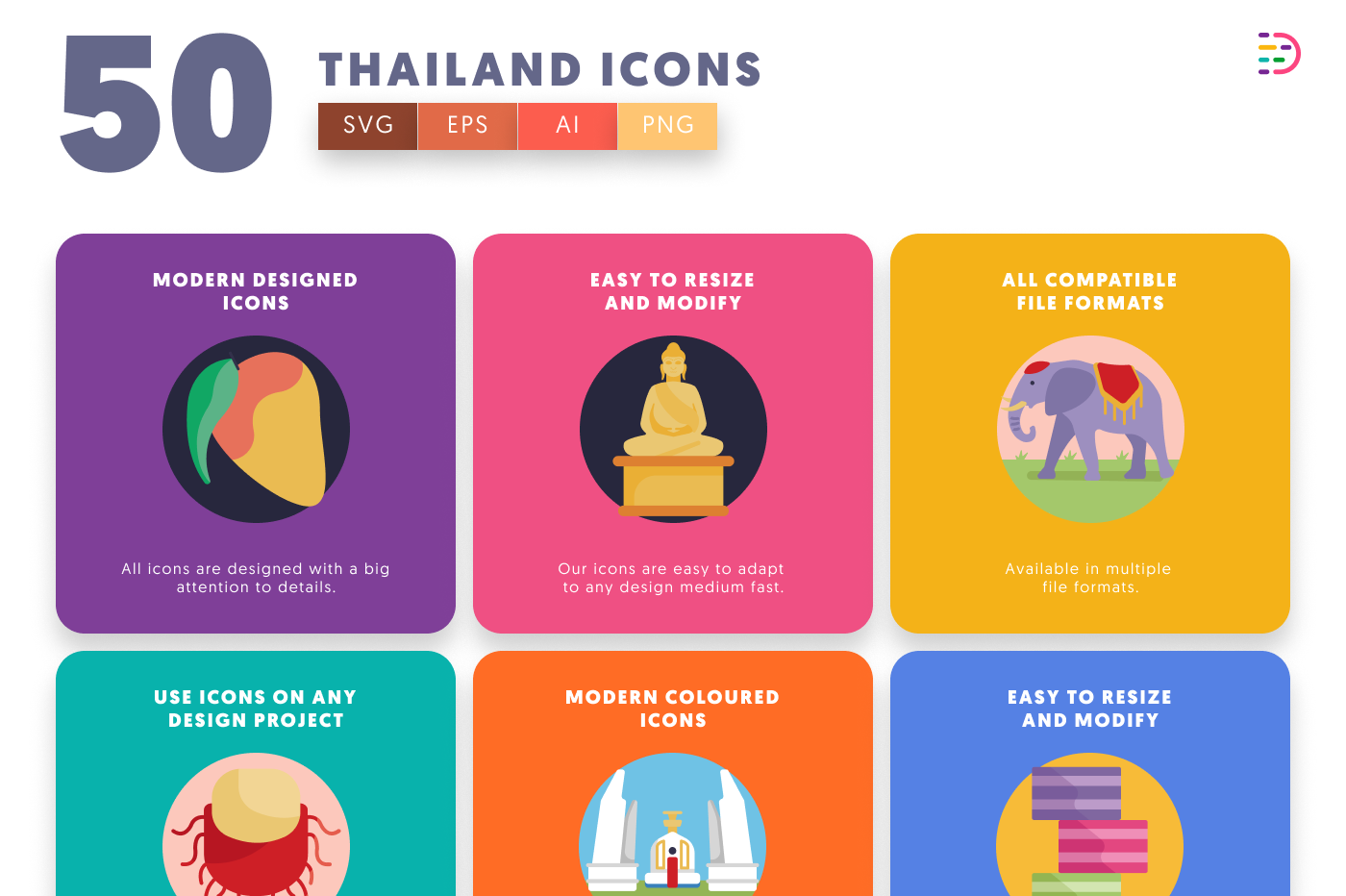 50 Thailand Icons preview 5 – flat circle icons in PNG, SVG and EPS