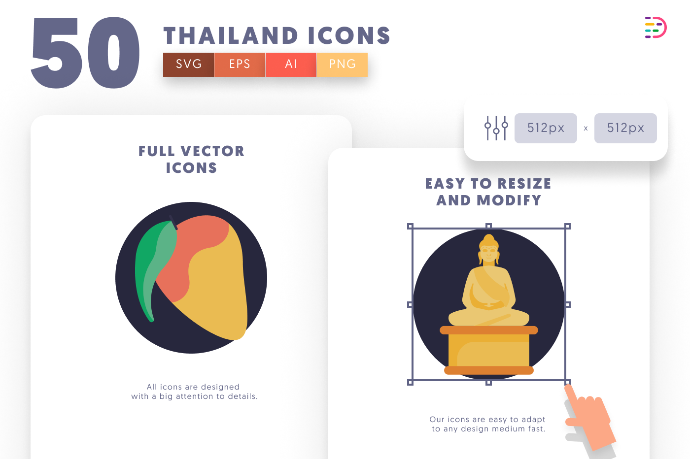 50 Thailand Icons preview 6 – flat circle icons in PNG, SVG and EPS