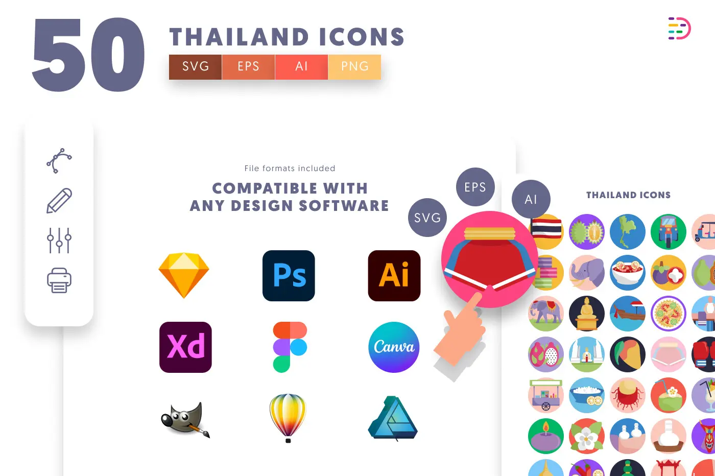 50 Thailand Icons preview 8 – flat circle icons in PNG, SVG and EPS