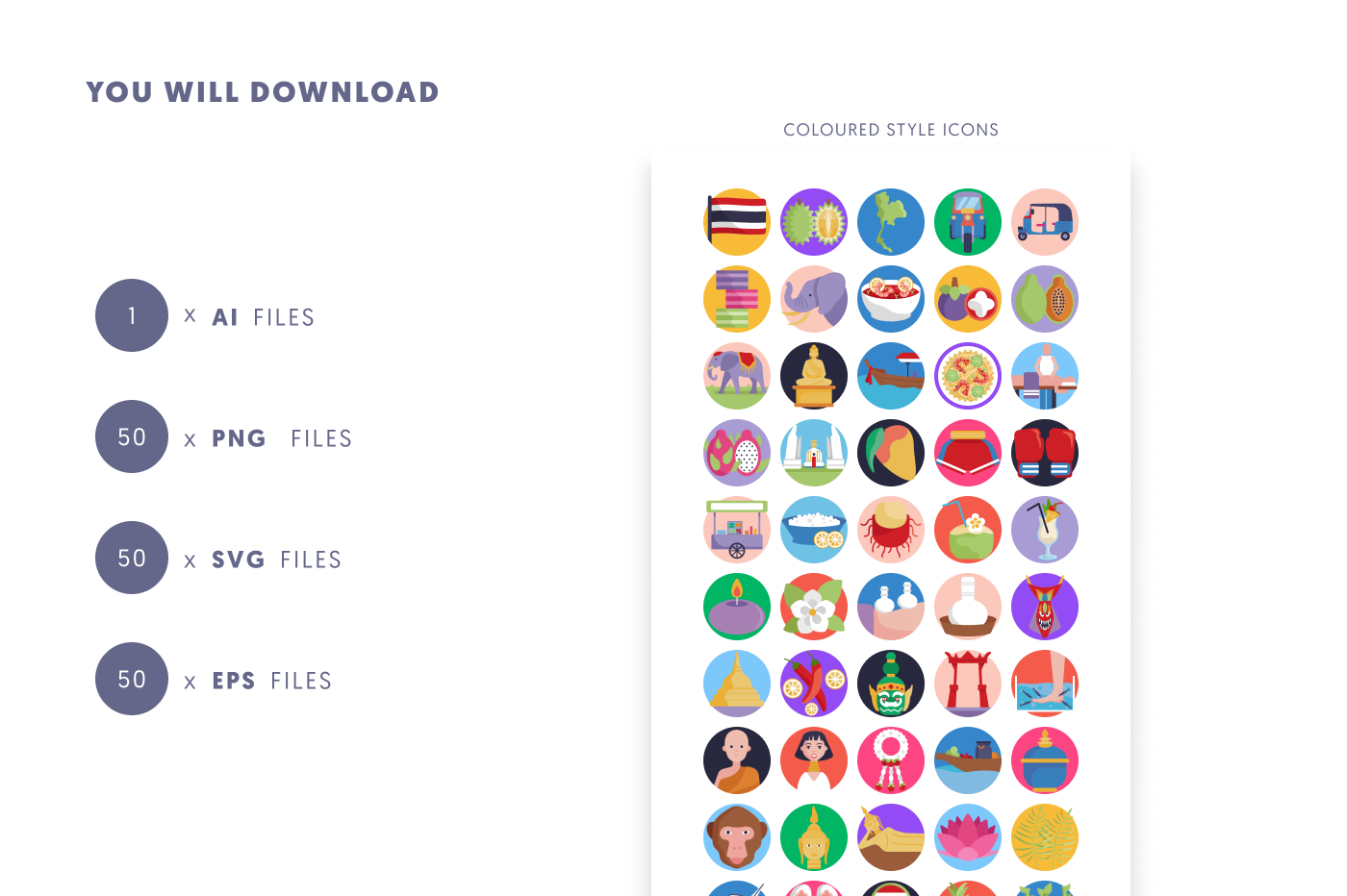 50 Thailand Icons preview 9 – flat circle icons in PNG, SVG and EPS