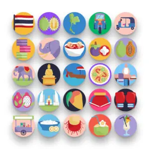 50 Thailand Icons – set of colorful flat circle icons