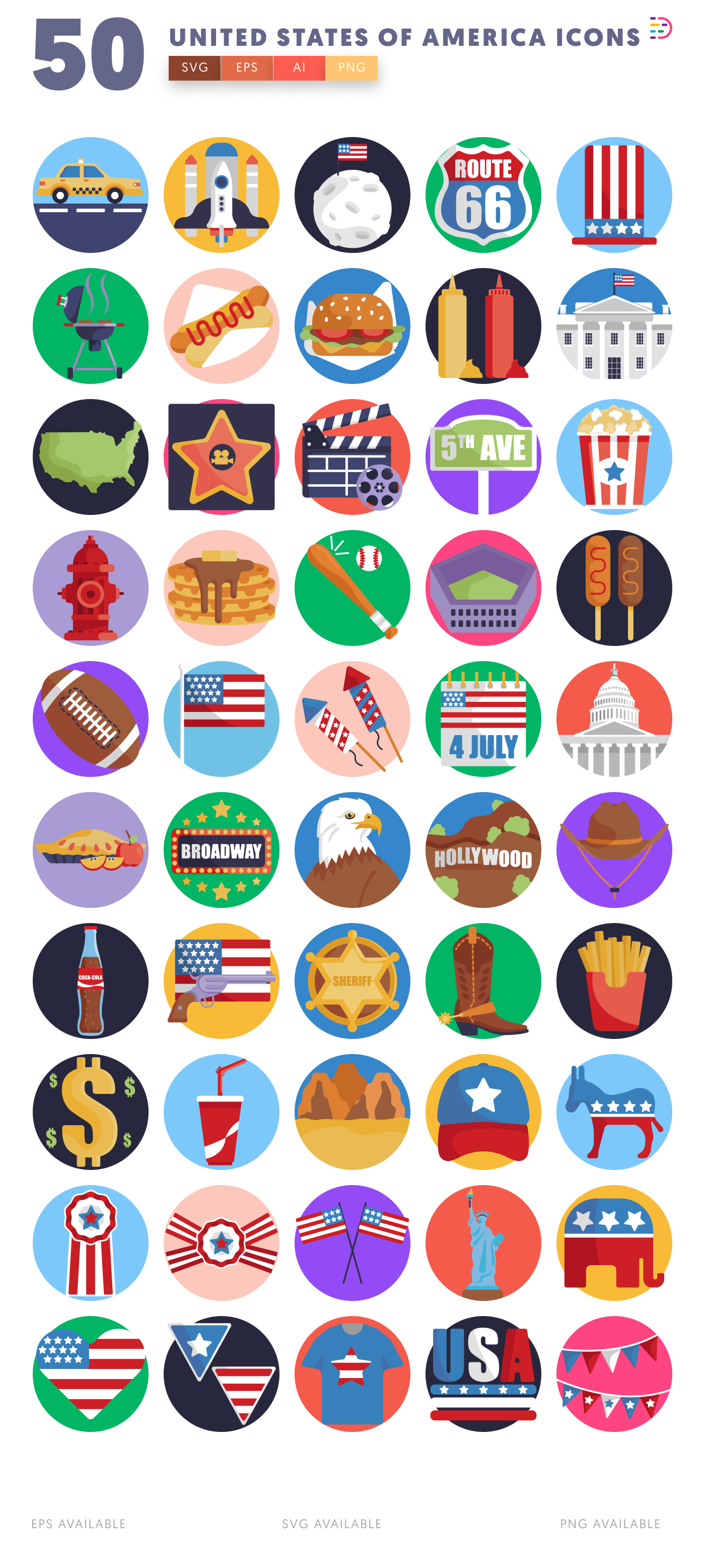 50 United States of America Icons – all icons in the set