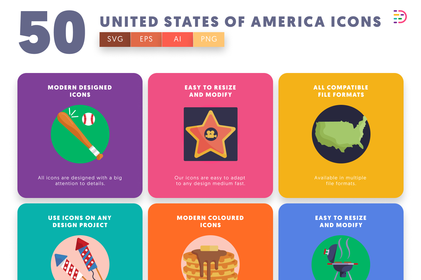 50 United States of America Icons preview 5 – flat circle icons in PNG, SVG and EPS