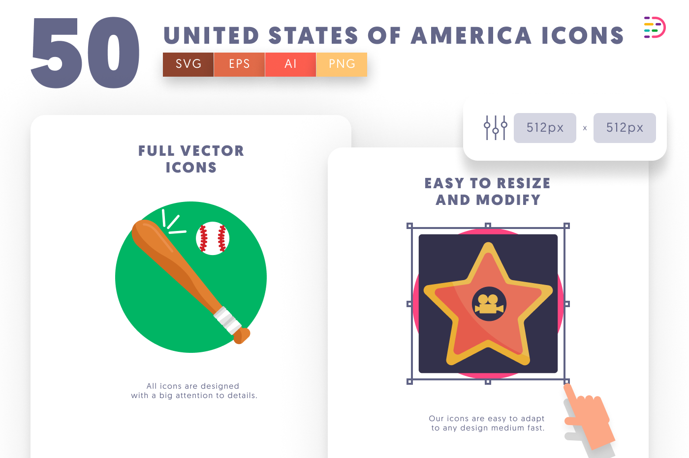 50 United States of America Icons preview 6 – flat circle icons in PNG, SVG and EPS