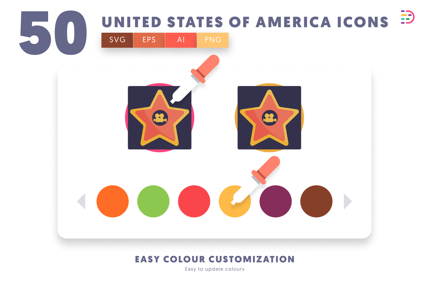 50 United States of America Icons preview 7 – flat circle icons in PNG, SVG and EPS