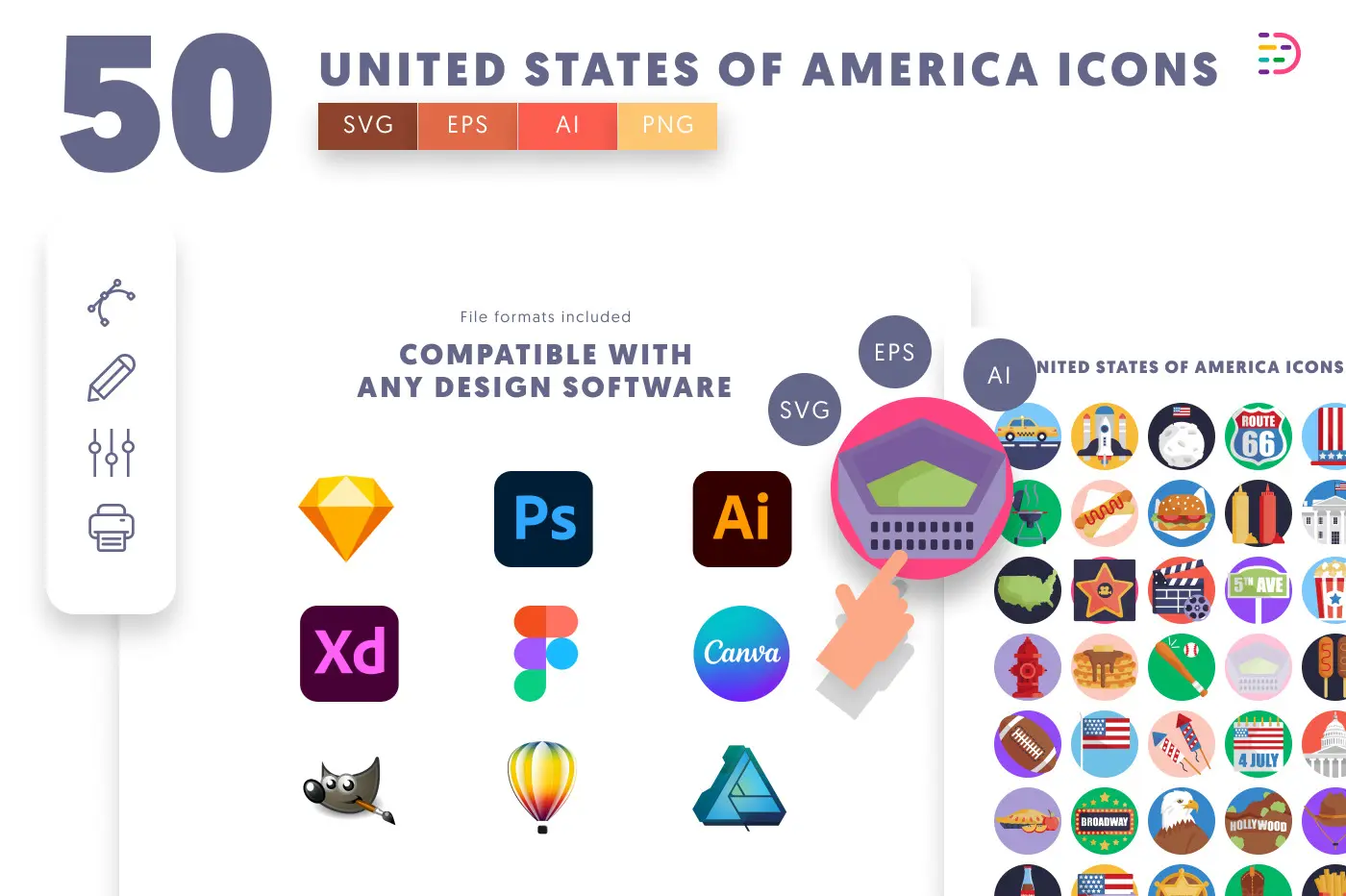 50 United States of America Icons preview 8 – flat circle icons in PNG, SVG and EPS