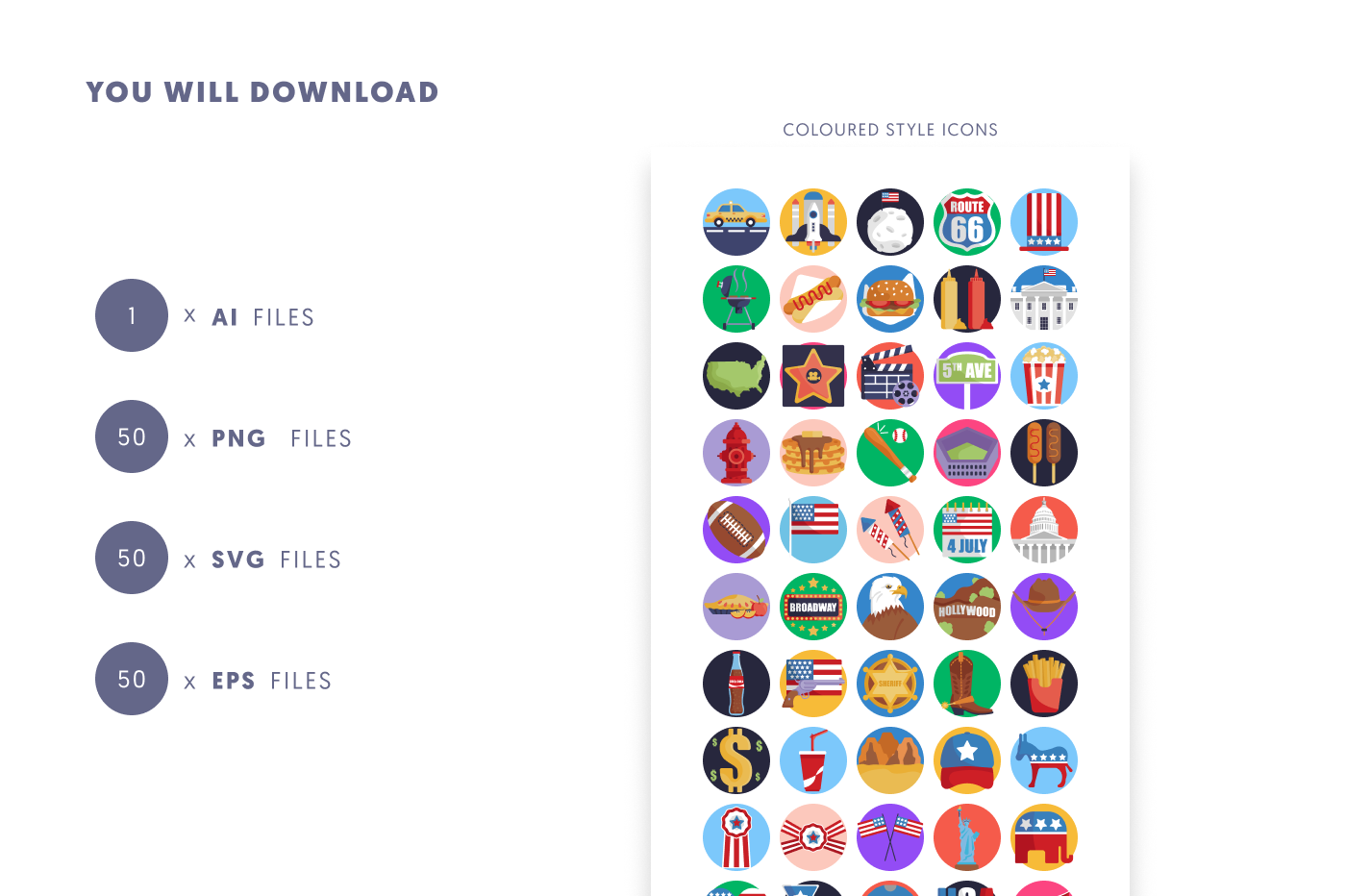 50 United States of America Icons preview 9 – flat circle icons in PNG, SVG and EPS