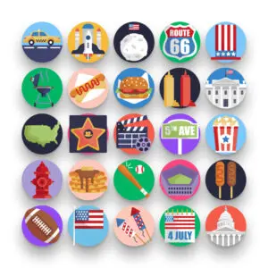 50 United States of America Icons – set of colorful flat circle icons