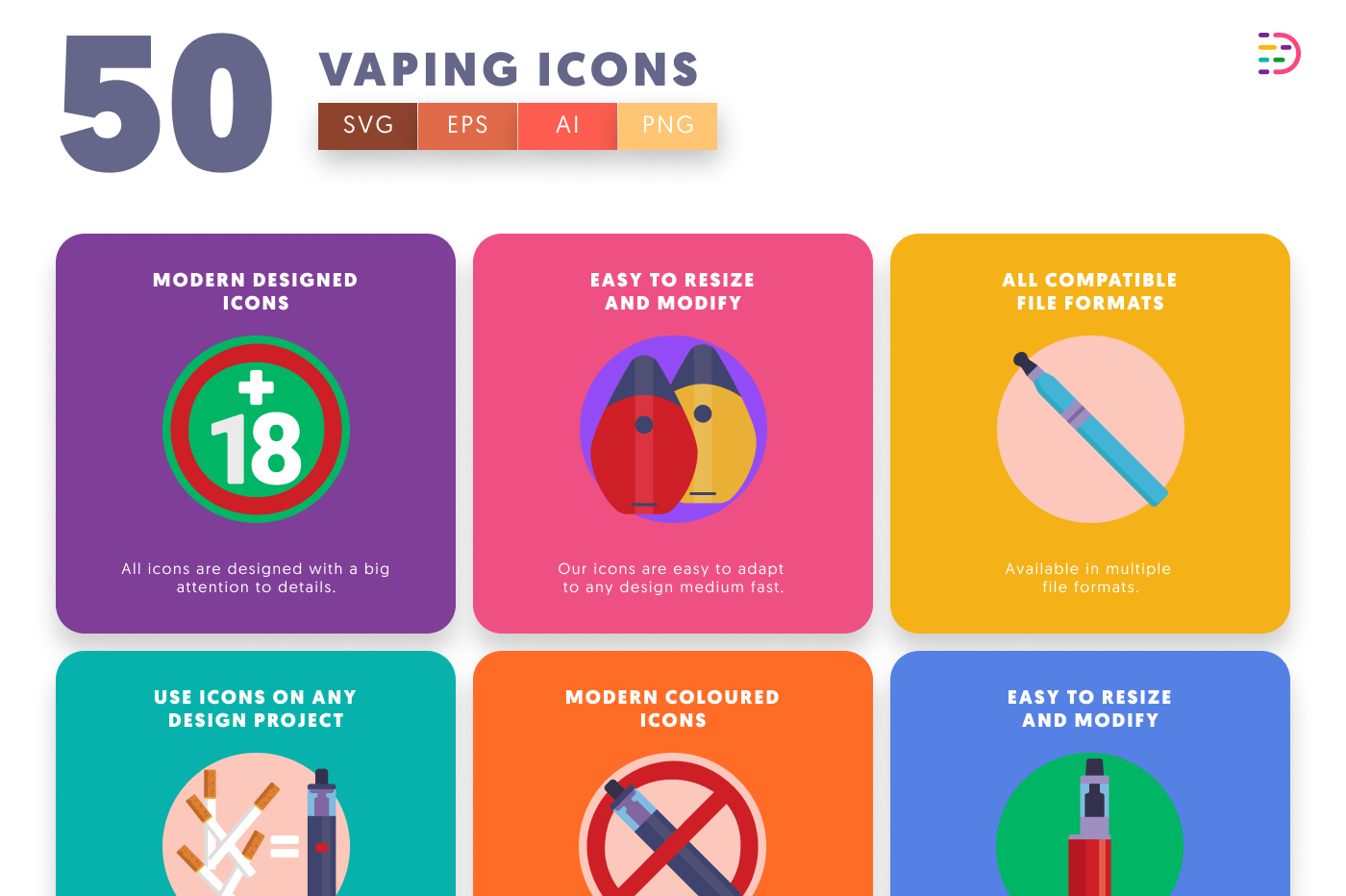 50 Vaping Icons preview 5 – flat circle icons in PNG, SVG and EPS