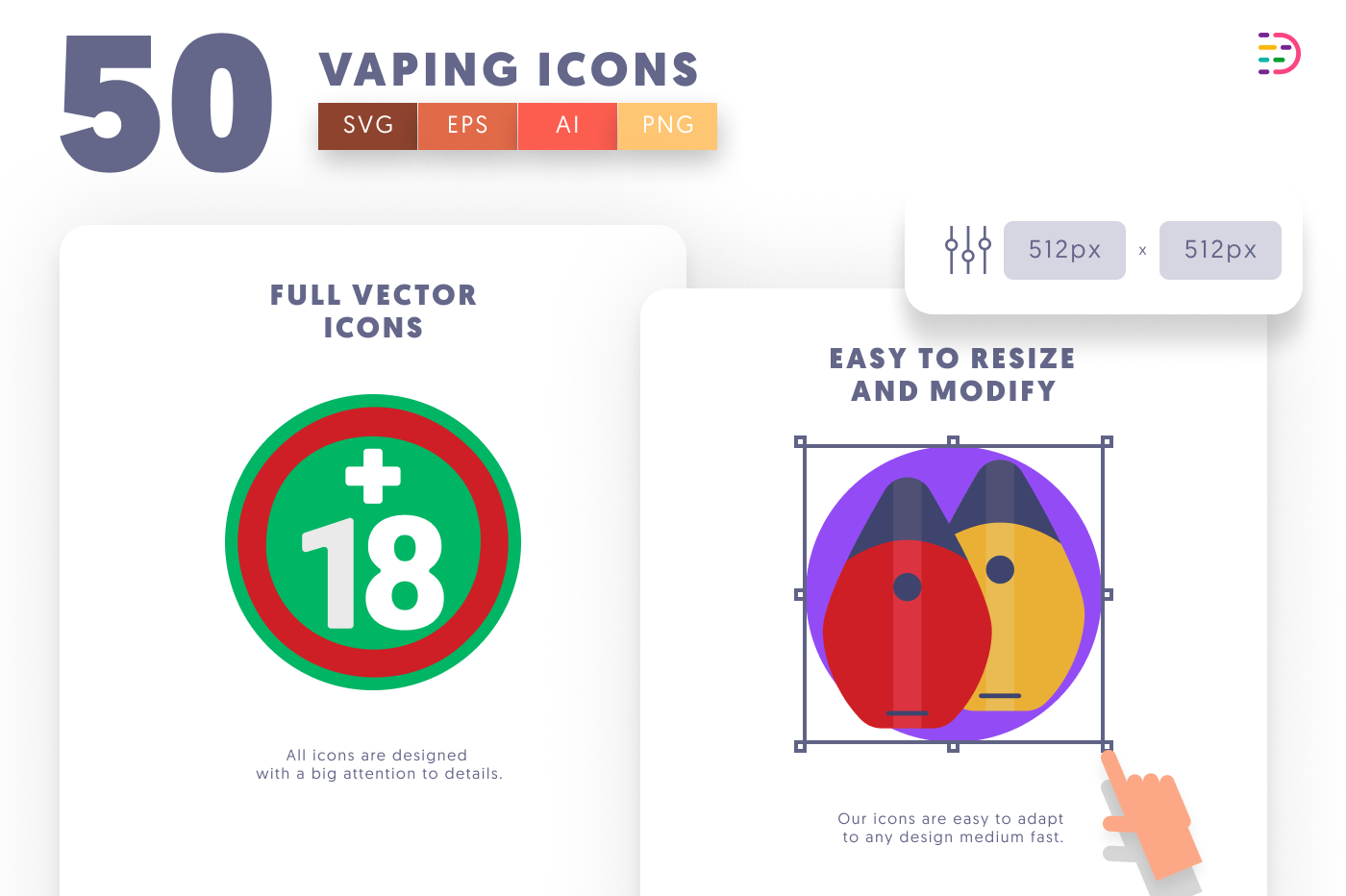 50 Vaping Icons preview 6 – flat circle icons in PNG, SVG and EPS