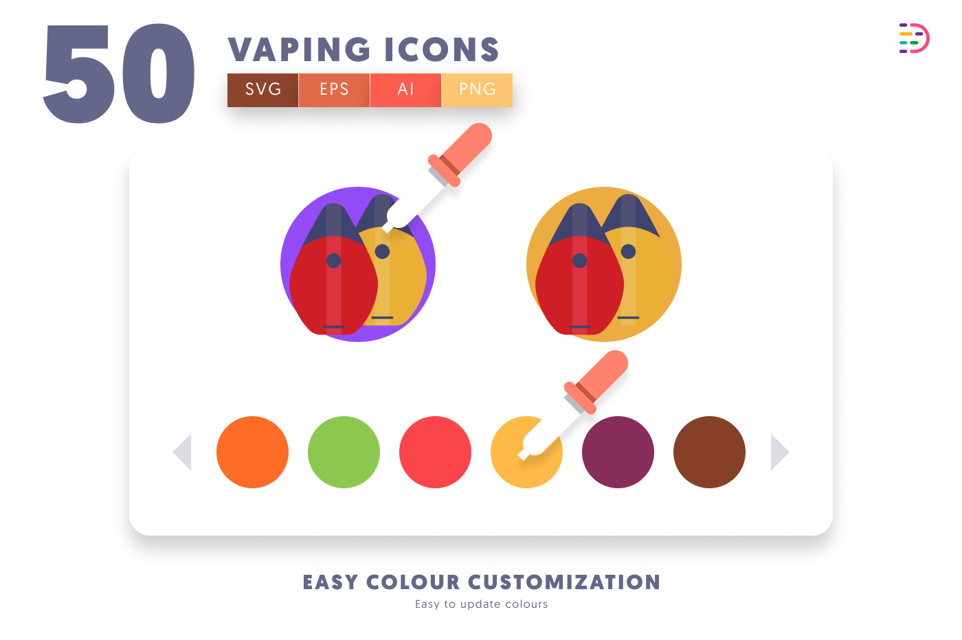 50 Vaping Icons preview 7 – flat circle icons in PNG, SVG and EPS