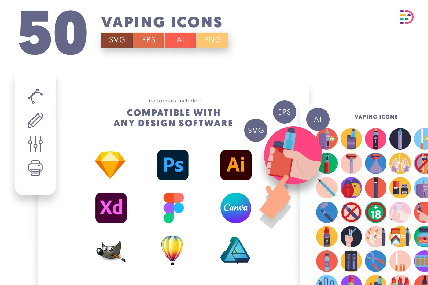 50 Vaping Icons preview 8 – flat circle icons in PNG, SVG and EPS