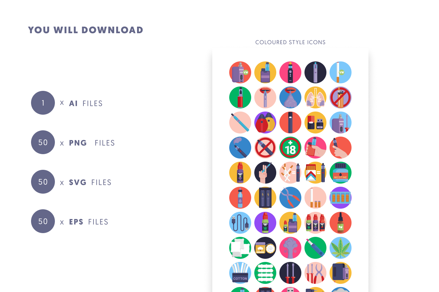 50 Vaping Icons preview 9 – flat circle icons in PNG, SVG and EPS