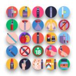 50 Vaping Icons – set of colorful flat circle icons
