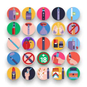 50 Vaping Icons – set of colorful flat circle icons
