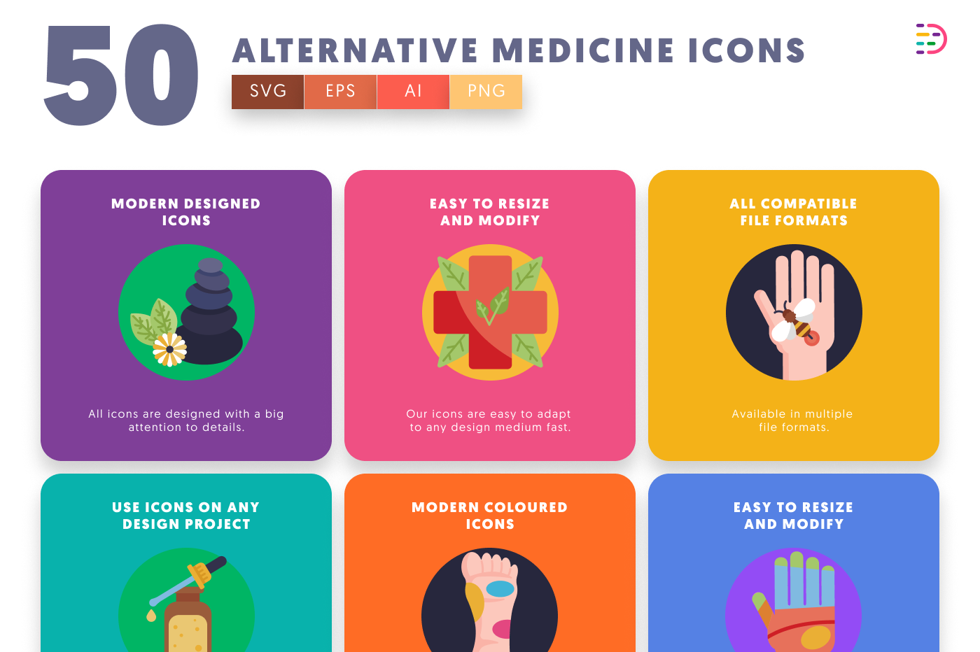 50 Alternative Medicine Icons preview 5 – flat circle icons in PNG, SVG and EPS