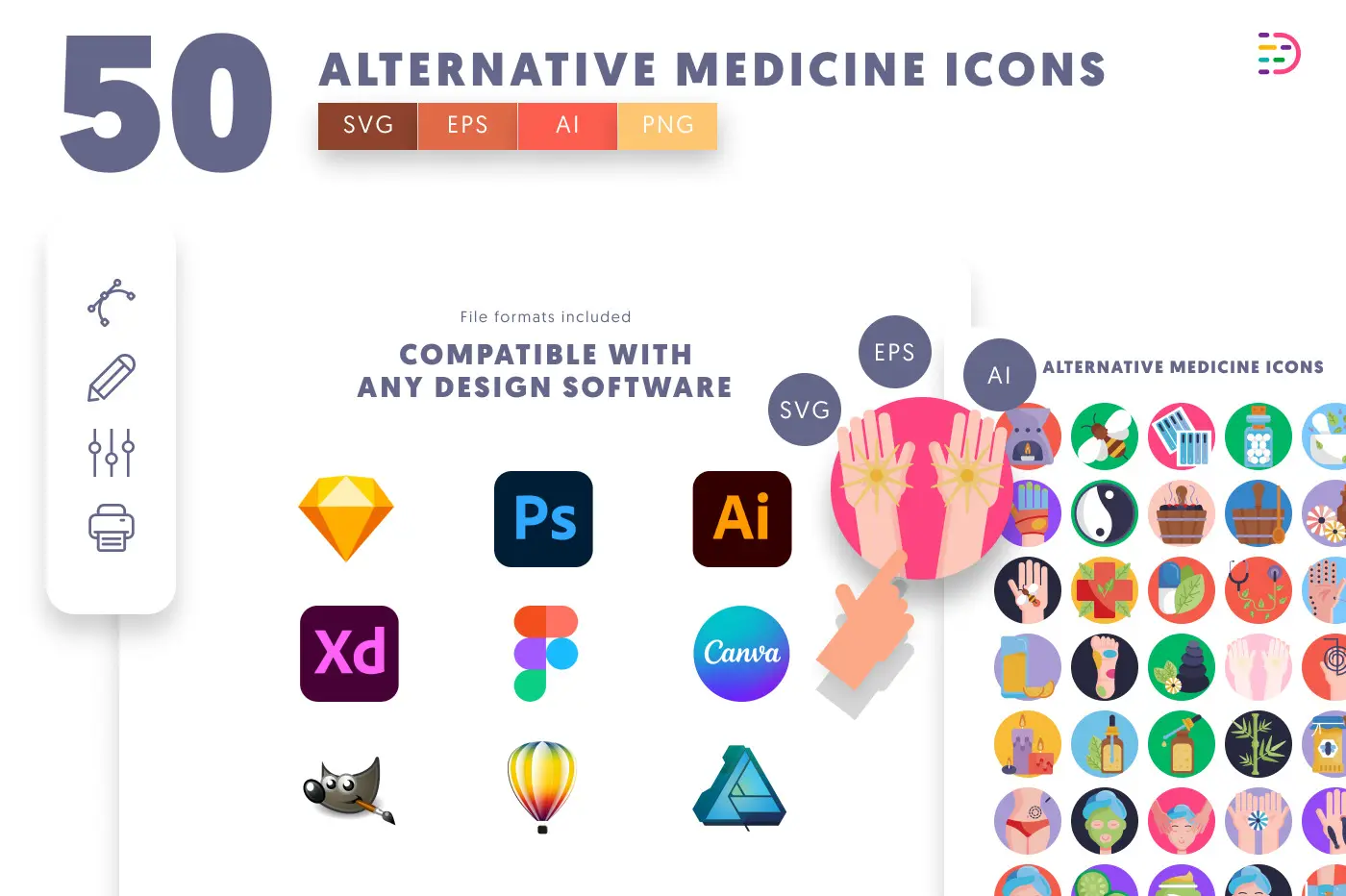 50 Alternative Medicine Icons preview 8 – flat circle icons in PNG, SVG and EPS