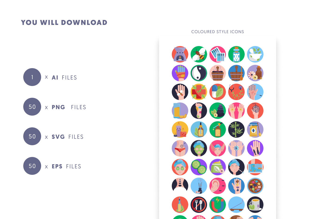 50 Alternative Medicine Icons preview 9 – flat circle icons in PNG, SVG and EPS