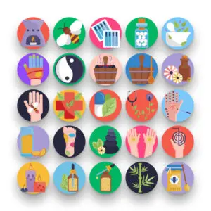 50 Alternative Medicine Icons – set of colorful flat circle icons