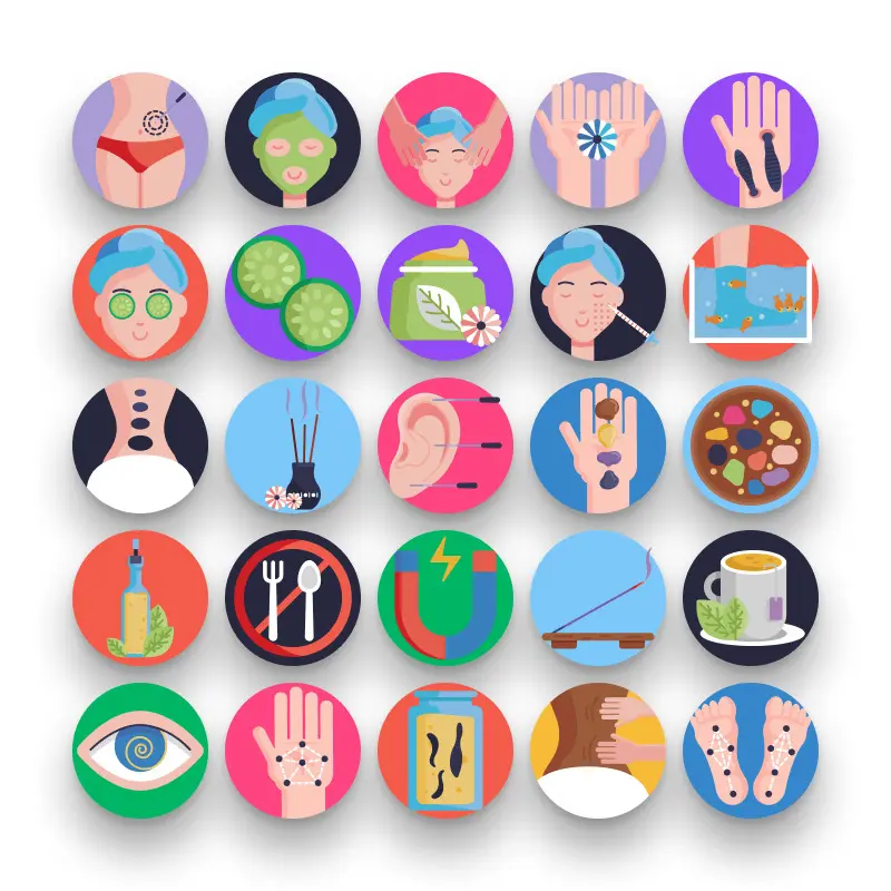 50 Alternative Medicine Icons – set of colorful flat circle icons