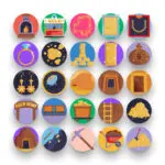 50 Gold Mine Icons – set of colorful flat circle icons