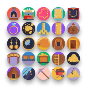 50 Gold Mine Icons – set of colorful flat circle icons