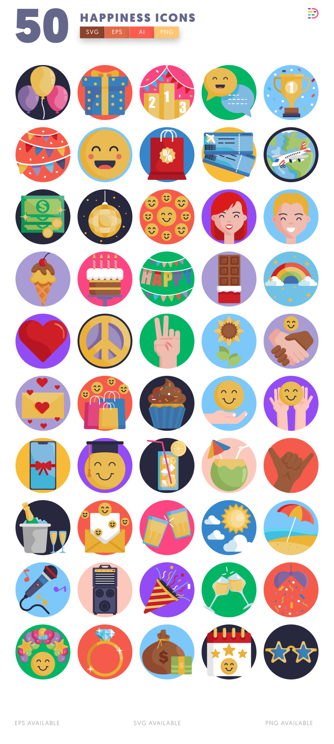 50 Happiness Icons Set – Joyful UI Icons for Apps & Web Design