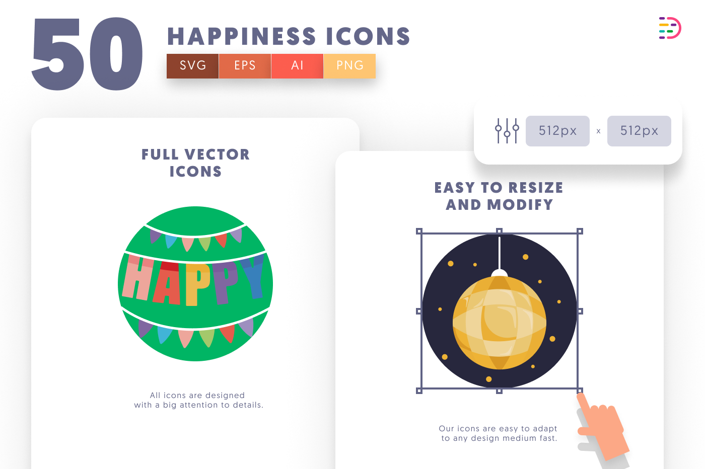50 Happiness Icons preview 6 – flat circle icons in PNG, SVG and EPS