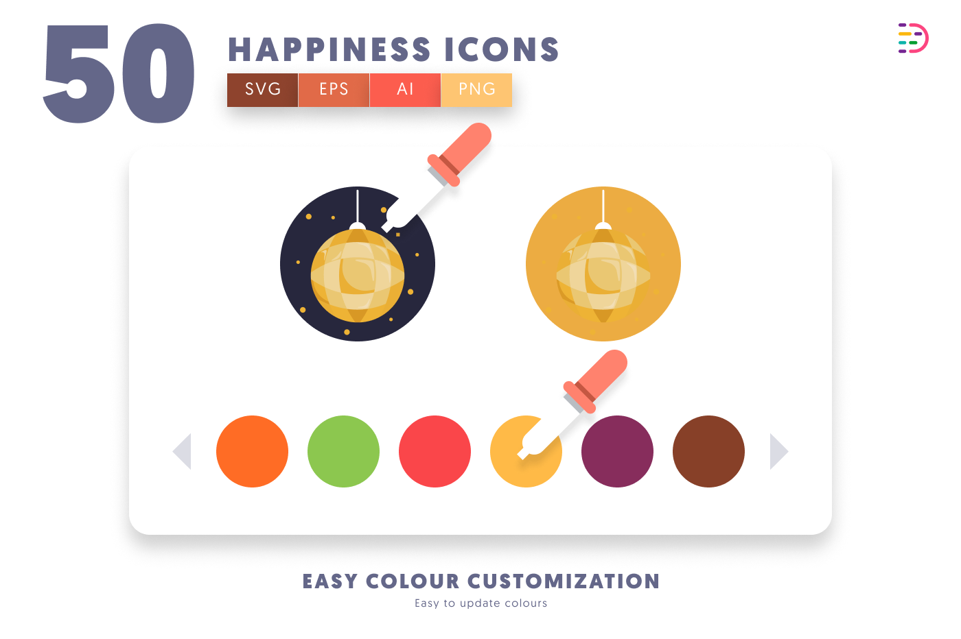 50 Happiness Icons preview 7 – flat circle icons in PNG, SVG and EPS
