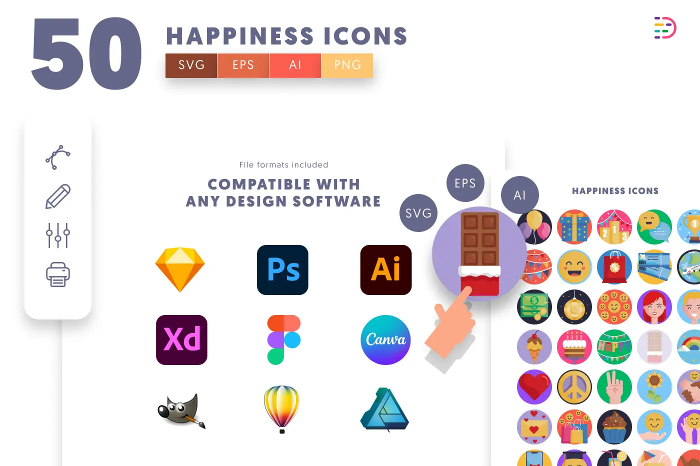 50 Happiness Icons preview 8 – flat circle icons in PNG, SVG and EPS