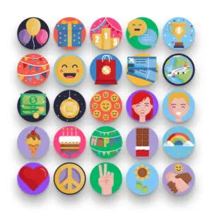 50 Happiness Icons – set of colorful flat circle icons