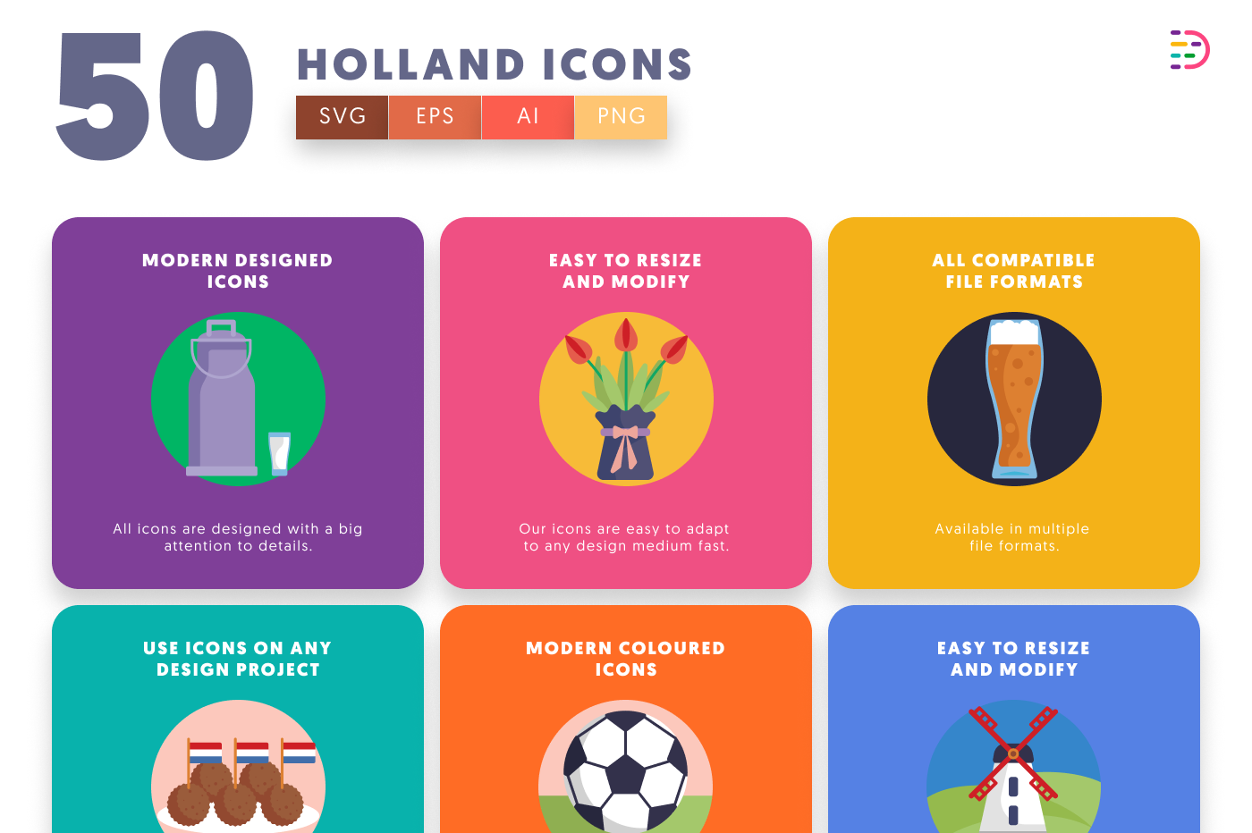 50 Holland Icons preview 5 – flat circle icons in PNG, SVG and EPS