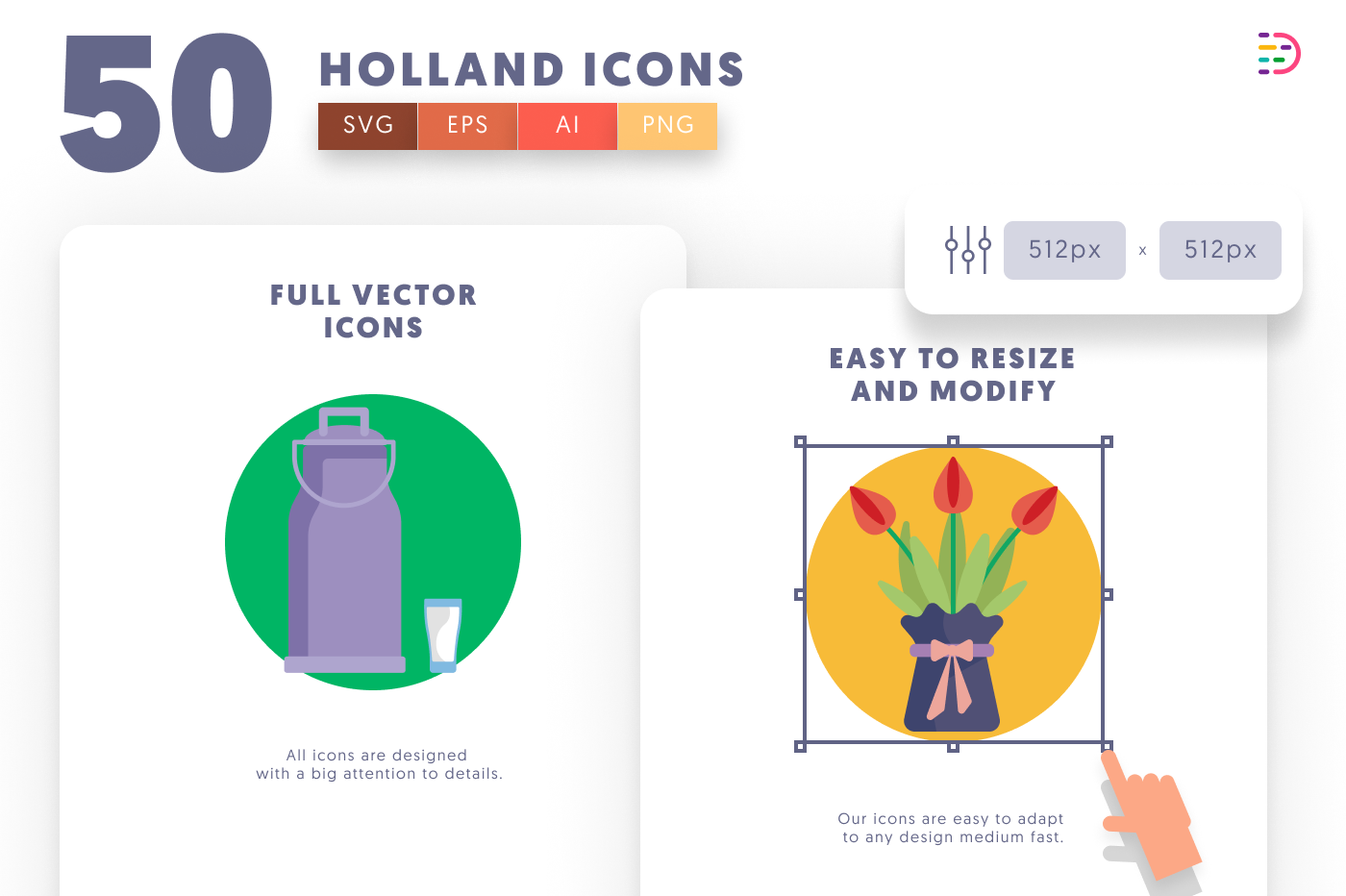 50 Holland Icons preview 6 – flat circle icons in PNG, SVG and EPS