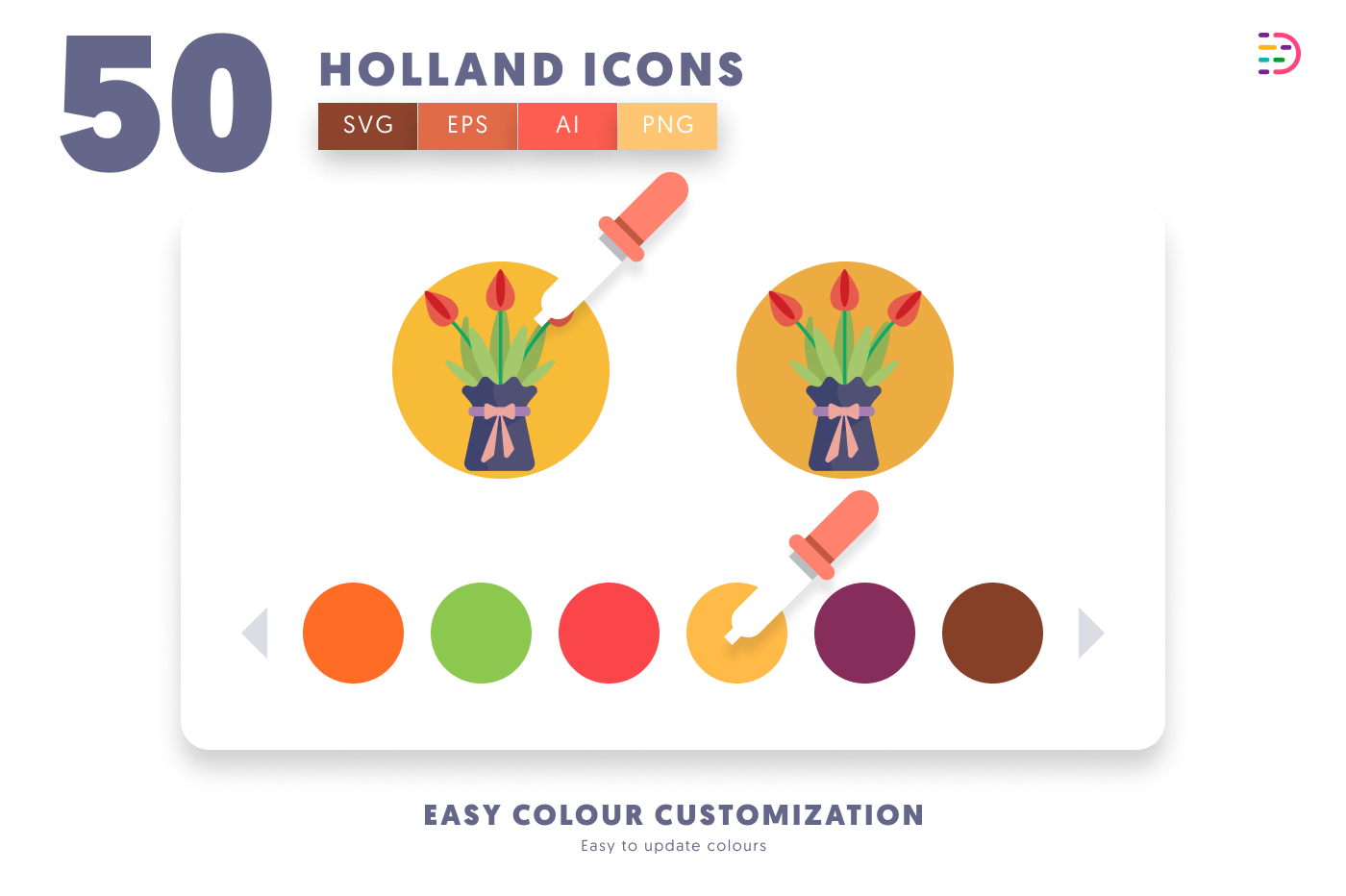 50 Holland Icons preview 7 – flat circle icons in PNG, SVG and EPS