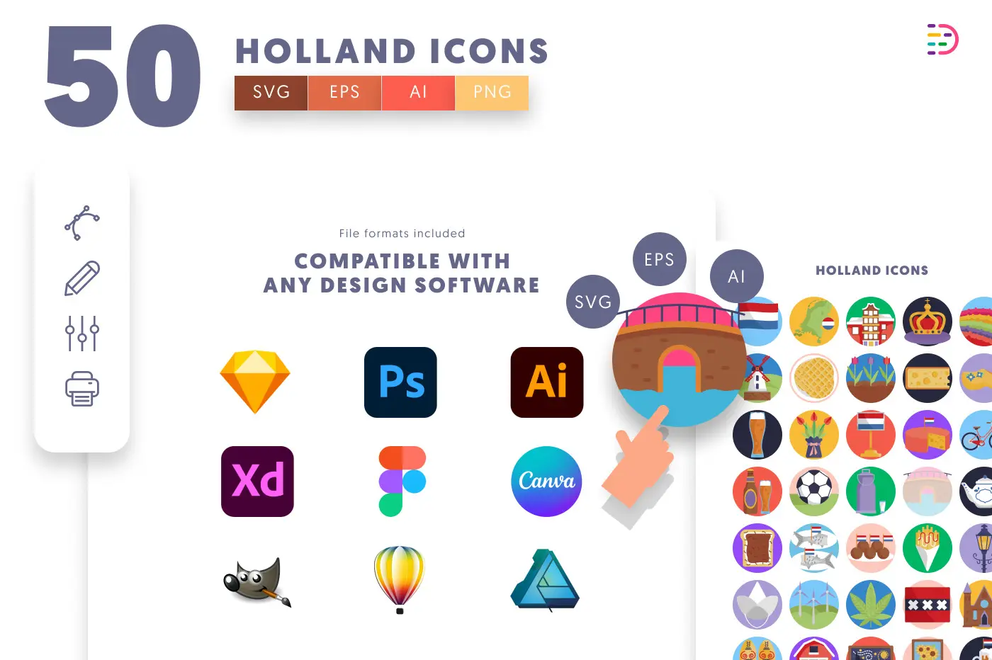 50 Holland Icons preview 8 – flat circle icons in PNG, SVG and EPS