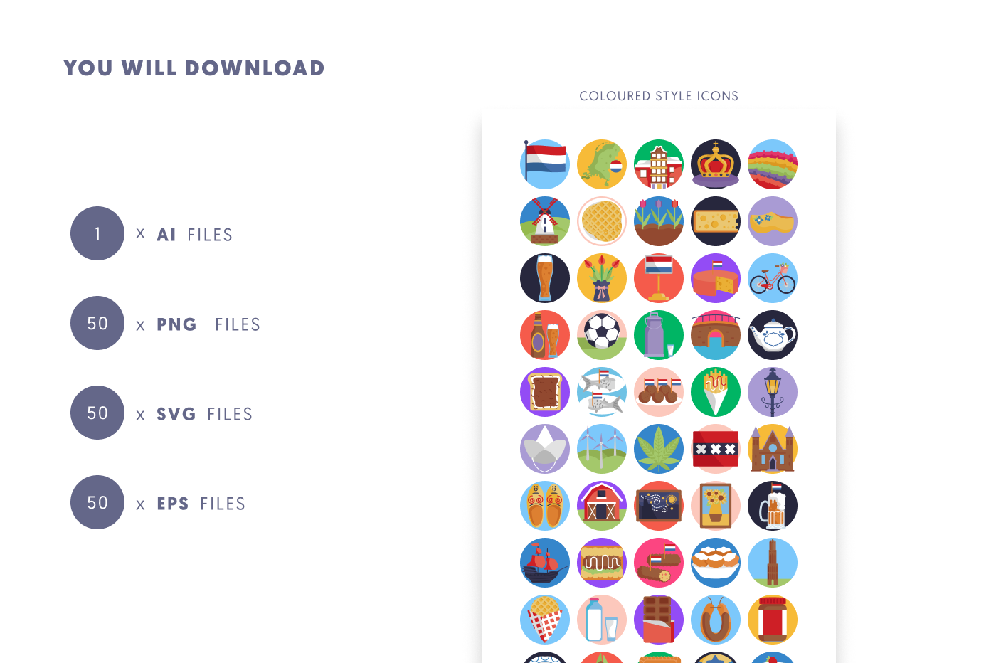 50 Holland Icons preview 9 – flat circle icons in PNG, SVG and EPS
