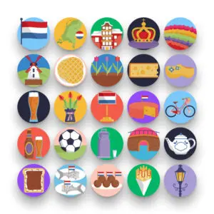 50 Holland Icons – set of colorful flat circle icons
